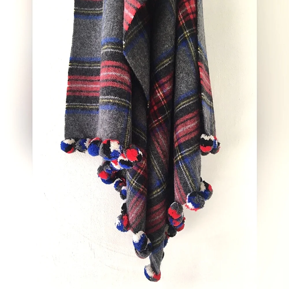 J. CREW | Wool, Plaid Pom Pom Blanket Scarf